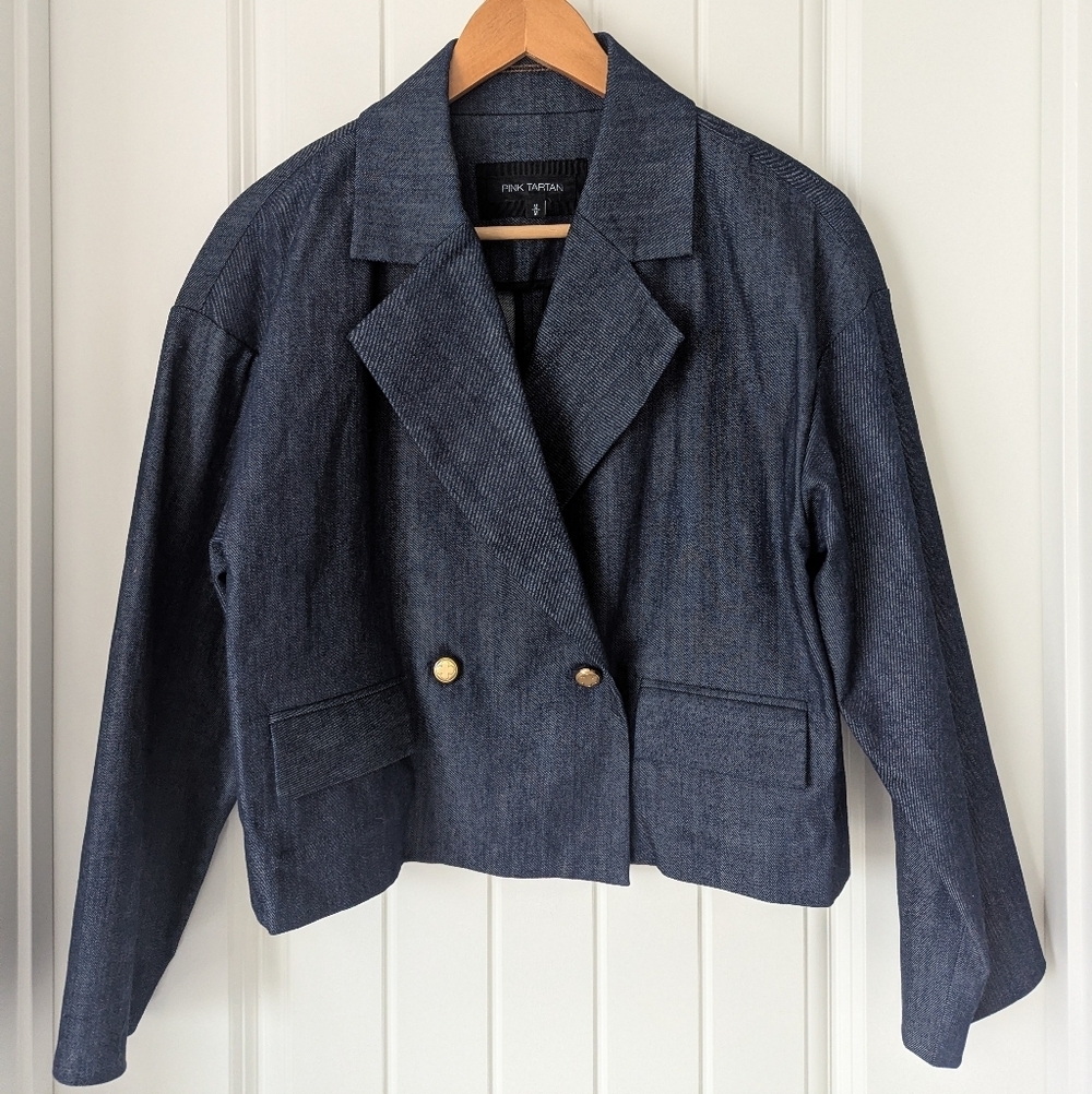 Cropped Denim Blazer with Gold Buttons Size Medium
